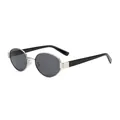 Retro oval sunglasses with silver metal frame and black lenses in a trendy Korean style - Silver Frame Grey Lens
