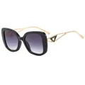 Chique oversized cat-eye zonnebril met paarse verloopglazen en gouden hartvormige pootjes - Zwart Montuur Verloop Grijs Lens