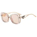 Chique oversized cat-eye zonnebril met champagne montuur en metalen hart-tempels - Licht Thee Frame Licht Thee Lenzen