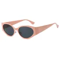 Y2K punk style sunglasses with light pink frames and dark grey oval lenses for women - Pink Frame Grey Lens