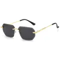 Fashionable rimless polygon sunglasses with gold metal frame and diamond cut lenses - Gold Frame Grey Lens