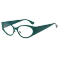 Futuristic Y2K wide cat-eye sunglasses with matte dark green frame and clear lenses - Green Frame White Lens