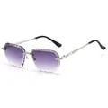 Polygonal rimless sunglasses with purple gradient diamond-cut lenses and silver metal frame - Silver Frame Double Grey