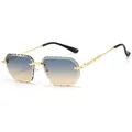 Chic rimless polygon sunglasses with diamond-cut gradient lenses and gold metal frames - Gold Frame Grey Tea Lens