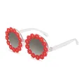 Fashionable round sunglasses with red daisy flowers and transparent frames for parties - Red