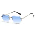 Modern rimless polygon sunglasses with blue gradient diamond-cut lenses and silver frame - Silver Frame Gradient Blue