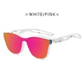 Retro sports cycling sunglasses with white spotted frames and pink gradient mirror lenses - White Splatter Frame Pink Mirror Lens