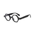 Lunettes de soleil hexagonales noires avec monture épaisse et rivets métalliques - Style Anti-lumière Bleue / Monture Noire Verre Transparent