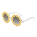 Fashionable round sunglasses featuring transparent frame with yellow daisy flower accents - Yellow