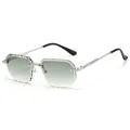 Chic silver rimless sunglasses with gradient grey diamond-cut polygon lenses - Silver Frame Double Green Lens