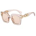 Champagne oversized square sunglasses with gold metal chain temples for women - Light Tea Frame Light Tea Lens