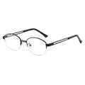 Retro schwarze Halbrand-Sonnenbrille mit hohlem Doppelsteg-Metallrahmen und Klarglas - Schwarz