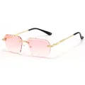 Frameless polygonal sunglasses with pink gradient lenses and gold diamond-cut edges - Gold Frame Double Pink