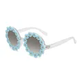 Retro round party sunglasses with transparent frame and blue daisy floral decor - Blue