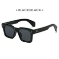 Retro black square sunglasses with metallic star rivets on a glossy frame for men and women - Black Frame Grey Lens
