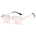 Polygonal rimless sunglasses with pink gradient diamond-cut lenses and gold metal frame - Gold Frame Purple Pink