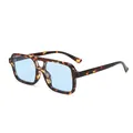 Retro double bridge tortoiseshell square sunglasses with light blue lenses for men and women - Tortoise Blue