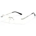 Frameless polygonal sunglasses with silver metal temples and diamond-cut clear lenses - Silver Frame Clear Lens