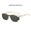 Futuristic Y2K punk sunglasses in beige frame with smoke lenses and hollowed temple design - Matte Beige Gray Lens