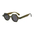 Lunettes de soleil rétro polygone avec monture vert olive et verres foncés - Monture Vert Olive Verres Gris
