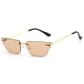 Randloze smalle polygoon zonnebril met gouden metalen pootjes en lichtbruine glazen - Gouden Frame Licht Thee Lens