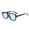 Retro double bridge square sunglasses featuring a black frame and light blue lenses - Black Frame Blue Lens