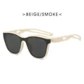 Retro sports cycling sunglasses with beige frame and smoke lenses for outdoor activities - Creamy White Gray Lens