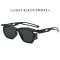 Y2K punk sunglasses featuring light black geometric frames and smoke grey lenses - Black Frame Grey Lens