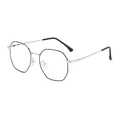 Octagonal polygon silver and black metal frame glasses with clear lenses - Silver Frame With Black Lacquer Anti-Blue Light