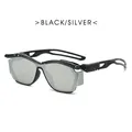 Futuristic Y2K punk sunglasses in black with silver mirrored lenses and star spray design - Black Splatter Frame Silver Mirror Lens