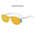 Y2K punk sports sunglasses with white splattered frame and orange wrap lens - White Splatter Red Mirror