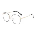 Montatura per occhiali ottagonale in metallo oro chiaro con terminali neri su bianco - Montatura Oro Con Lacca Nera Anti Luce Blu