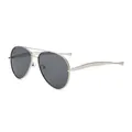 Classic silver metal aviator sunglasses with dark grey lenses and double bridge design - Silver Frame Grey Lens