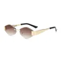 Lunettes de soleil rétro sans monture avec verres dégradés marron et branches dorées - Monture Dorée Double Thé
