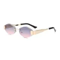 Lunettes de soleil sans monture dégradées vintage avec monture en métal doré élégante - Monture Dorée Verres Gris Rose