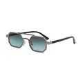 Retro polygon metal sunglasses with teal gradient lenses and double bridge design - Silver Frame Double Green Lens