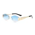 Rimless geometric sunglasses with gold metal frame and blue gradient hexagonal lenses - Gold Frame Double Blue Lens