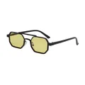 Polygonal sunglasses with pale yellow lenses and double-bridge black metal frames - Black Frame Yellow Lens