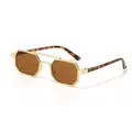 Polygon gold metal sunglasses with brown lenses and tortoiseshell temples for fashion - Gold Frame Tea Lens