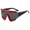 Futuristic large frame oversized windproof cycling sunglasses with bold red top bar - Red Frame Grey Lens
