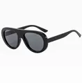 Detail view of glossy black retro aviator sunglasses with thick temples and gray lenses - C1 Glossy Black Frame Grey Lens