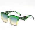 Fashionable cat-eye sunglasses with green to orange gradient frame and leopard pattern temples - Green Yellow Gradient Green