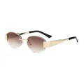Frameless rimless metal sunglasses with gradient brown lenses and golden temple detail - Gold Frame Double Tea