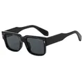 Classic black oversized square sunglasses with metal rivets and thick glossy frames - Glossy Black/Grey Lens