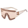 Oversized wrap-around cycling sunglasses with transparent brown lenses and thick top bar - Khaki Frame Champagne Lens