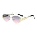 Chic gold rimless sunglasses featuring gradient purple lenses and slender metal arms - Gold Frame Grey Pink Lens