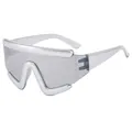 Cyberpunk matte silver oversized cycling goggles with light gray transparent lenses - Silver Frame White Mirror Lens