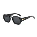 Retro pilot sunglasses featuring a thick black frame with double bridge and gold metal details - Black Frame Grey Lens