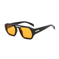 Classic pilot square sunglasses with black frames and orange tinted lenses, 45-degree view - Black Frame Yellow Lens