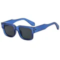 Fashionable square blue matte oversized sunglasses with silver arrow rivets for women - Blue Frame Grey Lens